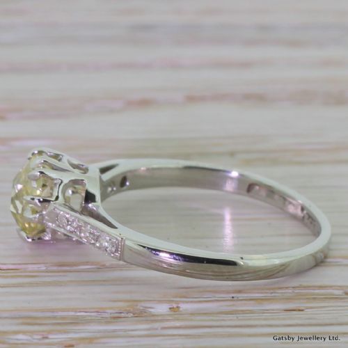 fig 2. Art Deco 1.08 Carat Fancy Light Yellow Old Cushion Cut Diamond Engagement Ring, circa 1930