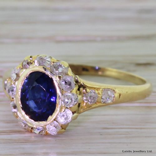 Victorian 0.50 Carat Sapphire & 0.42 Carat Old Cut Diamond Ring, Circa 1890
