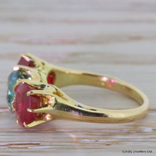 fig 2. Mid Century Natural Blue Zircon & Ruby Trilogy Ring, circa 1950