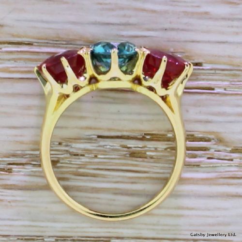 fig 3. Mid Century Natural Blue Zircon & Ruby Trilogy Ring, circa 1950