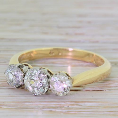 Art Deco 1.30 Carat Old Cut Diamond Trilogy Ring, Circa 1935
