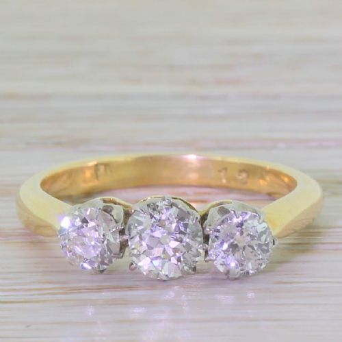 fig 1. Art Deco 1.30 Carat Old Cut Diamond Trilogy Ring, circa 1935