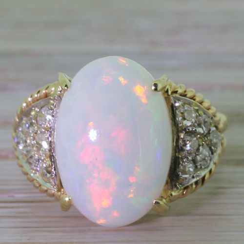 fig 1. Art Deco 4.00 Carat Opal & Old Cut Diamond Ring, circa 1940