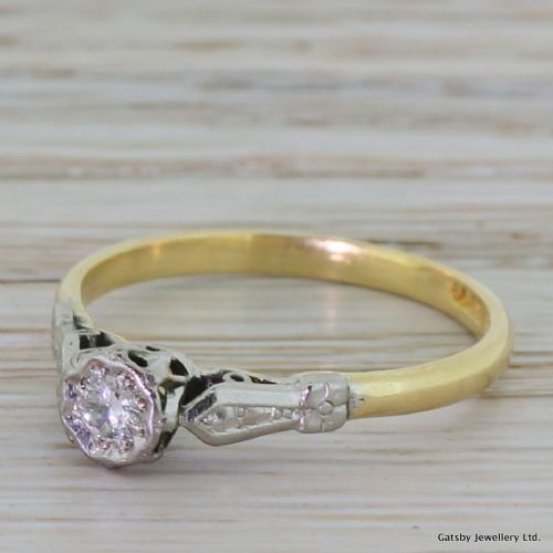 Mid Century 0.10 Carat Brilliant Round Diamond Engagement Ring, Circa 1950

