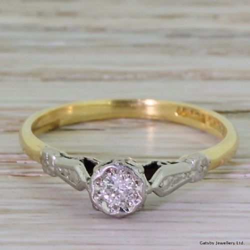 fig 1. Mid Century 0.10 Carat Brilliant Round Diamond Engagement Ring, circa 1950