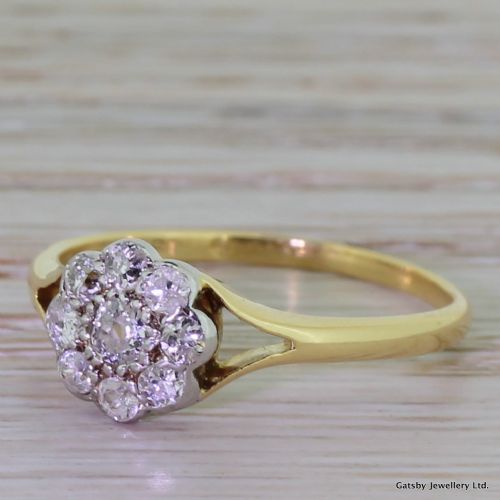 Art Deco 0.55 Carat Old Cut Diamond Cluster Engagement Ring, Circa 1925
