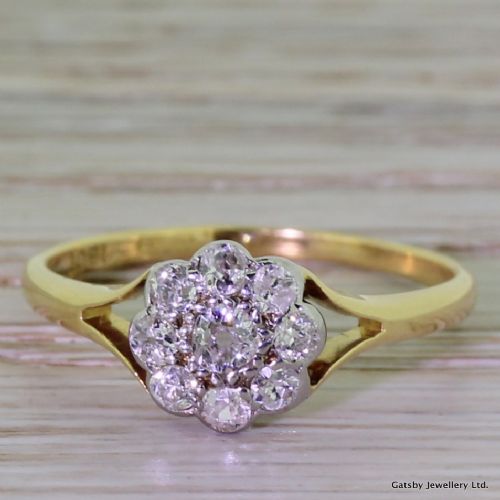 fig 1. Art Deco 0.55 Carat Old Cut Diamond Cluster Engagement Ring, circa 1925