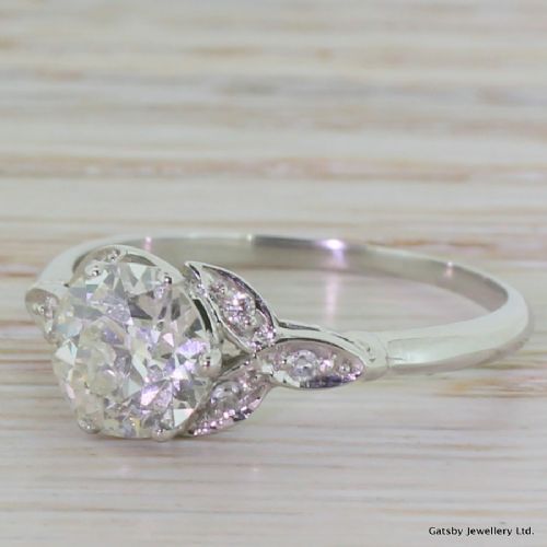 Art Deco 1.19 Carat Old Cut Diamond "Triple Leaf" Engagement Ring, Circa 1930
