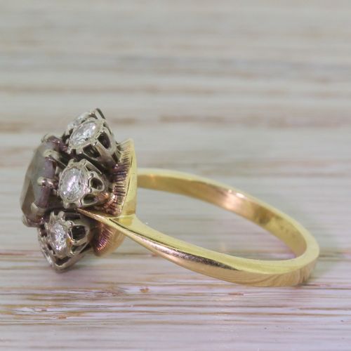 fig 2. Georgian 1.32 Carat Natural Cognac Rose Cut Diamond Cluster Ring, circa 1810