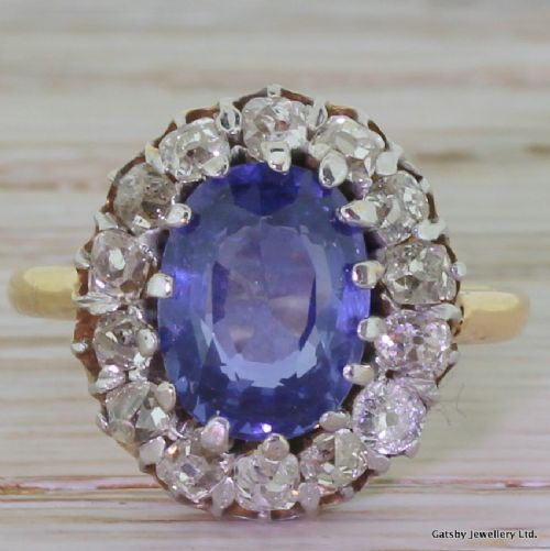 fig 1. Art Deco 4.00 Carat Sapphire & 1.75 Carat Old Cut Diamond Ring, circa 1935