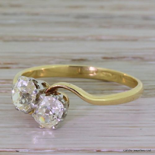 Edwardian 1.10 Carat Old Oval Cut Diamond Crossover Ring, Circa 1910
