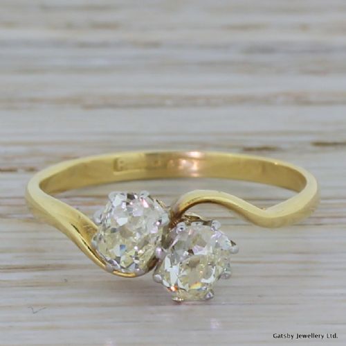 fig 1. Edwardian 1.10 Carat Old Oval Cut Diamond Crossover Ring, circa 1910