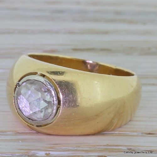Georgian 0.90 Carat Rose Cut Diamond Gypsy Ring, Circa 1800
