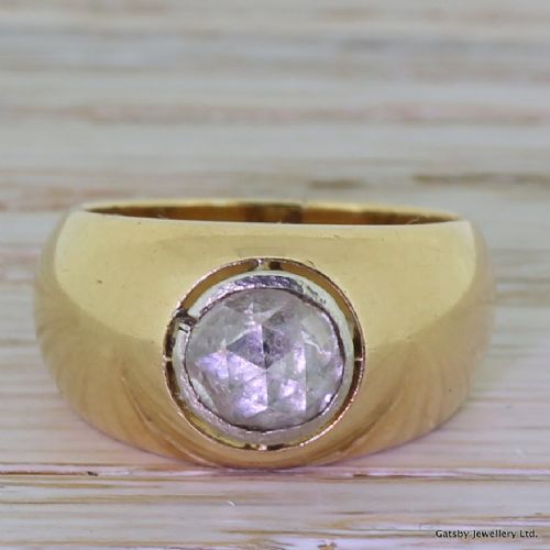 fig 1. Georgian 0.90 Carat Rose Cut Diamond Gypsy Ring, circa 1800