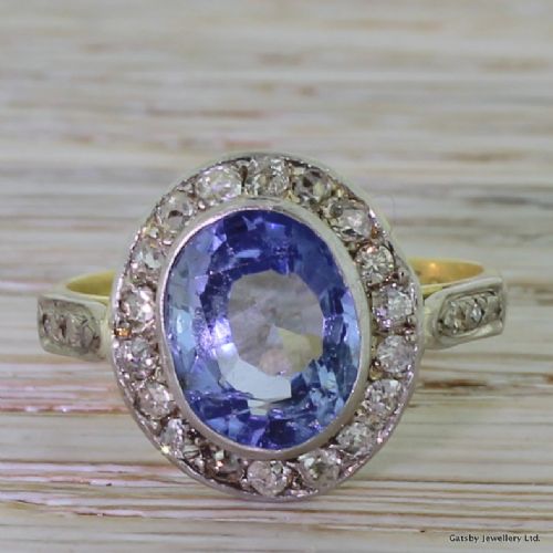 fig 1. Art Deco 3.50 Carat Sapphire & 0.65 Carat Old Cut Diamond Ring, circa 1930