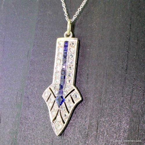 Art Deco 0.60 Carat Rose Cut Diamond & 0.25 Carat Sapphire Pendant, Circa 1915
