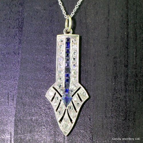 fig 1. Art Deco 0.60 Carat Rose Cut Diamond & 0.25 Carat Sapphire Pendant, circa 1915