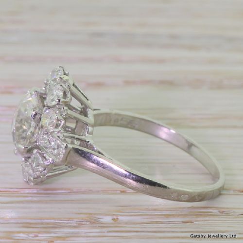 fig 2. Art Deco 1.56 Old Oval Cut Diamond Cluster Engagement Ring, French, circa 1940