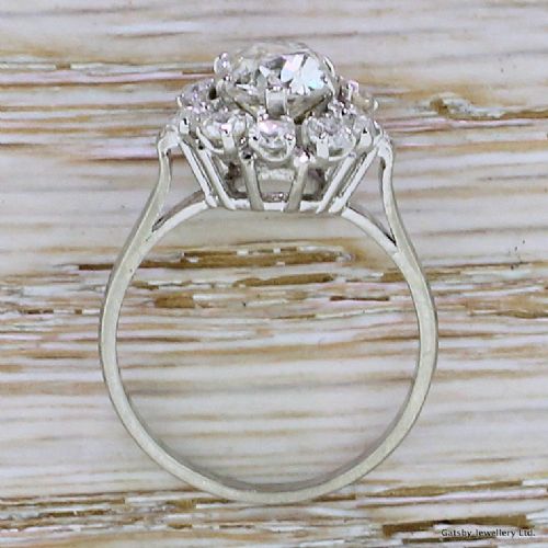 fig 3. Art Deco 1.56 Old Oval Cut Diamond Cluster Engagement Ring, French, circa 1940