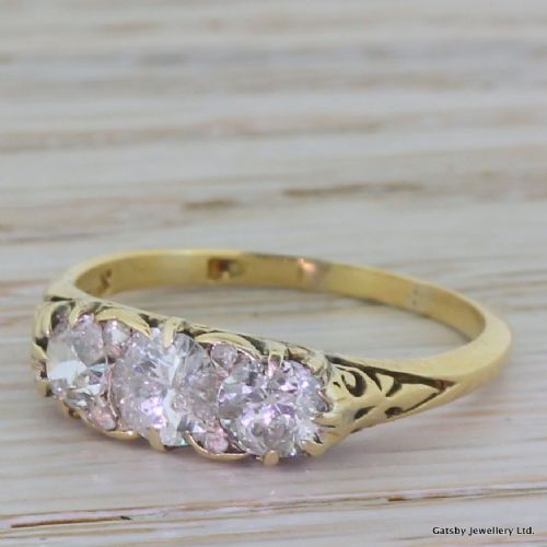 Victorian 1.00 Carat Old Cut Diamond Trilogy Ring, Circa 1900
