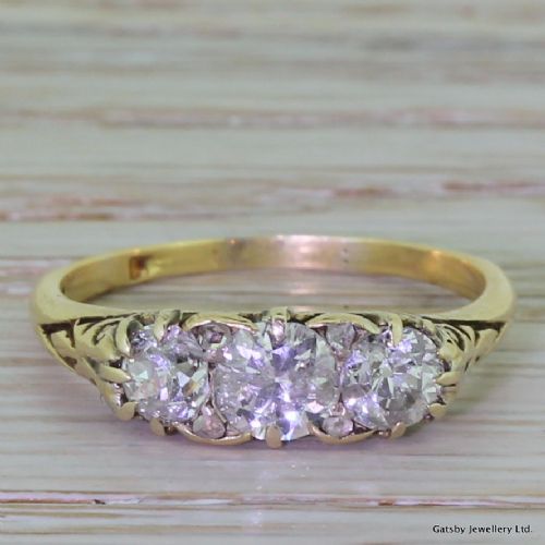 fig 1. Victorian 1.00 Carat Old Cut Diamond Trilogy Ring, circa 1900
