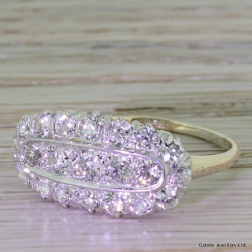 Art Deco 1.75 Carat Old Cut Diamond Boat Cluster Ring, Circa 1930
