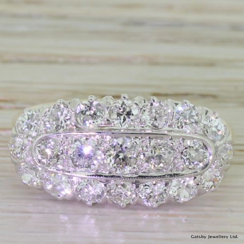 fig 1. Art Deco 1.75 Carat Old Cut Diamond Boat Cluster Ring, circa 1930