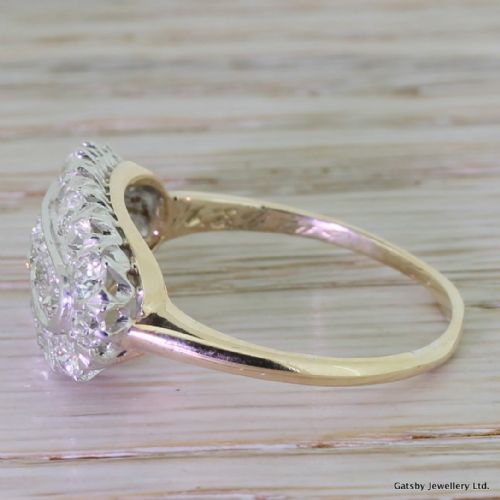 fig 2. Art Deco 1.75 Carat Old Cut Diamond Boat Cluster Ring, circa 1930