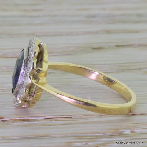 fig 2. Art Deco 1.80 Carat Sapphire & 0.65 Carat Old Cut Diamond Cluster Ring, 1935
