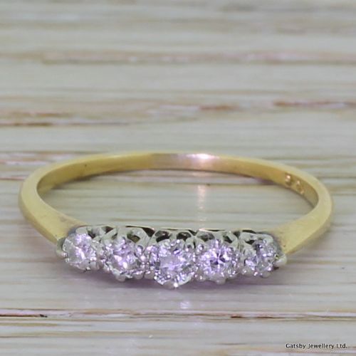 fig 1. Art Deco 0.35 Carat Old Cut Diamond Five Stone Ring, circa 1925
