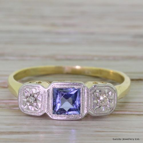 fig 1. Art Deco 0.30 Carat French Cut Sapphire & Diamond Trilogy, circa 1920
