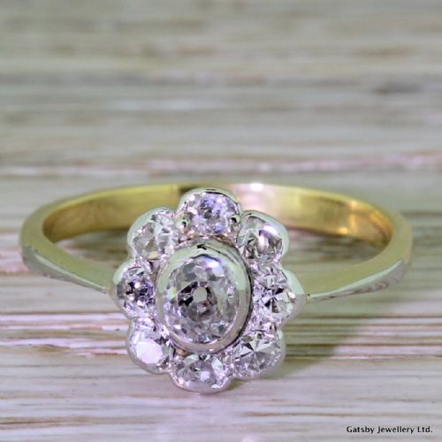fig 1. Edwardian 0.90 Carat Old Mine Cut Diamond Cluster Ring, circa 1910
