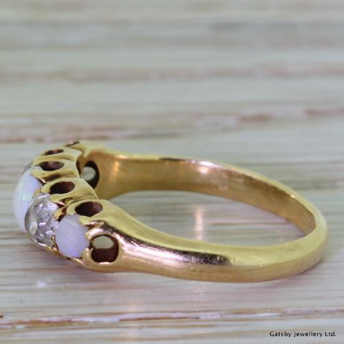 fig 2. Victorian 0.50 Carat Old Cut Diamond & Opal Five Stone Ring, circa 1870
