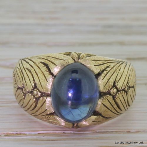 fig 1. Victorian 6.03 Carat Cabochon Sapphire Foliate Ring, circa 1900
