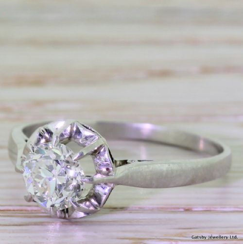 Art Deco 0.70 Carat Old European Cut Diamond Engagement Ring, French, Circa 1930
