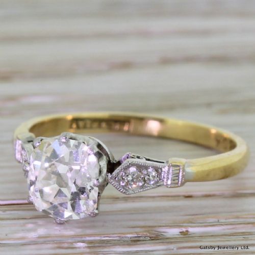 Art Deco 1.07 Carat Old Mine Cut Diamond Engagement Ring, Circa 1920
