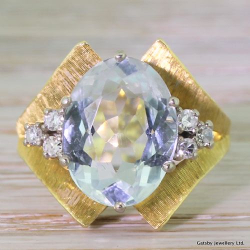 fig 1. Retro 6.00 Carat Aquamarine & Diamond Cocktail Ring, circa 1950
