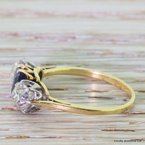 fig 2. Art Deco 0.90 Carat Sapphire & 1.20 Carat Old Cut Diamond Trilogy Ring, dated 1931
