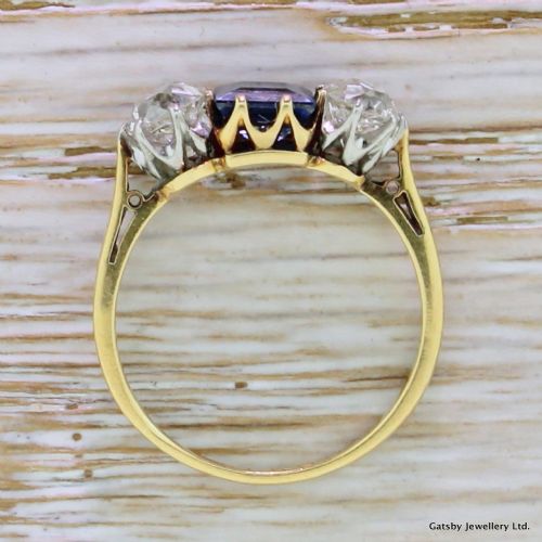 fig 3. Art Deco 0.90 Carat Sapphire & 1.20 Carat Old Cut Diamond Trilogy Ring, dated 1931
