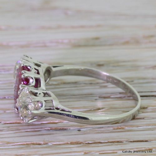 fig 2. Art Deco 2.20 Carat Ruby & 1.63 Carat Old Cut Diamond Trilogy Ring, circa 1935
