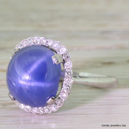 Art Deco 5.81 Carat Star Sapphire & Old Cut Diamond Ring, Circa 1935
