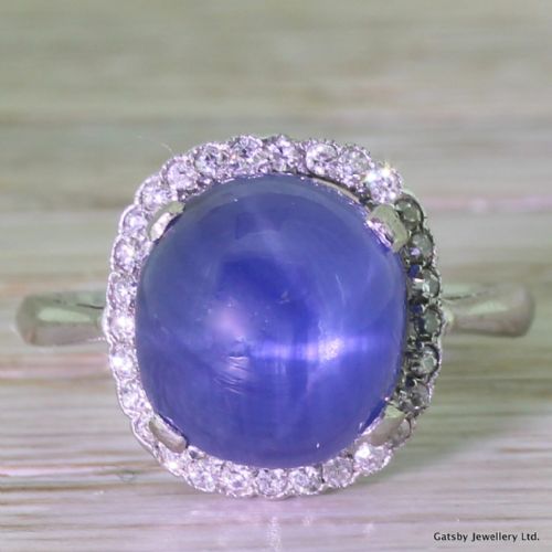fig 1. Art Deco 5.81 Carat Star Sapphire & Old Cut Diamond Ring, circa 1935
