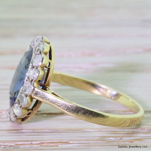 fig 2. Art Deco 2.50 Carat Sapphire & 0.48 Carat Rose Cut Diamond Cluster Ring, circa 1925
