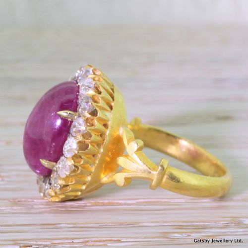 fig 2. Victorian 10.00 Carat Natural Cabochon Ruby & Old Cut Diamond Cluster Ring, circa 1890
