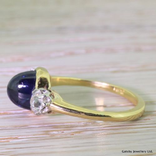 fig 2. Art Deco 2.00 Carat Cabochon Sapphire & 0.70 Carat Old Cut Diamond Trilogy Ring, circa 1920
