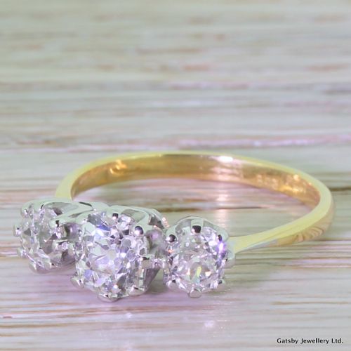 Art Deco 2.00 Carat Old Cut Diamond Trilogy Ring, Circa 1915
