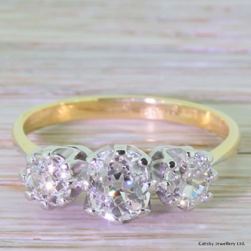 fig 1. Art Deco 2.00 Carat Old Cut Diamond Trilogy Ring, circa 1915
