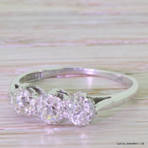 Art Deco 0.65 Carat Old Cut Diamond Trilogy Ring, Circa 1930
