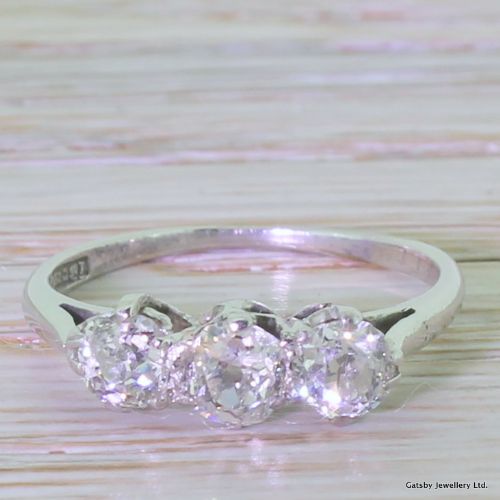fig 1. Art Deco 0.65 Carat Old Cut Diamond Trilogy Ring, circa 1930
