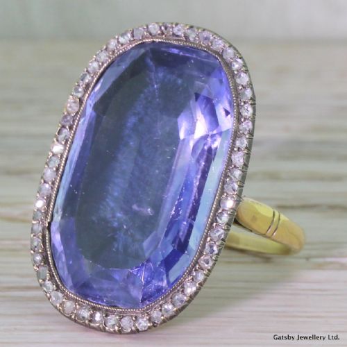 Georgian 25.30 Carat Natural Ceylon Sapphire & Diamond Ring, Circa 1800
